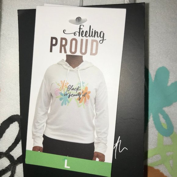 NWT Feeling Proud brand "Black is beautiful" white hoodie floral design - Picture 5 of 6